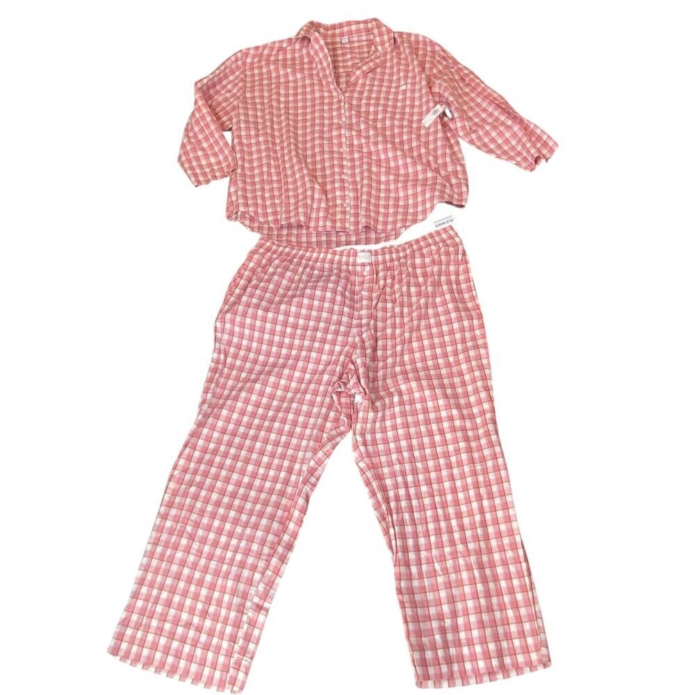 NWT‎ Old Navy Pink Gingham 2-Piece Pajamas Cotton Women's XXL #189G
